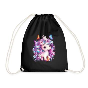 Kawaii Unicorn with Butterflies - Drawstring Bag - black - Front