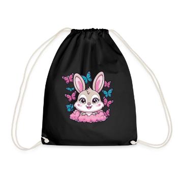 Kawaii Hase mit Schmetterlingen - Turnbeutel - Schwarz - Vorne