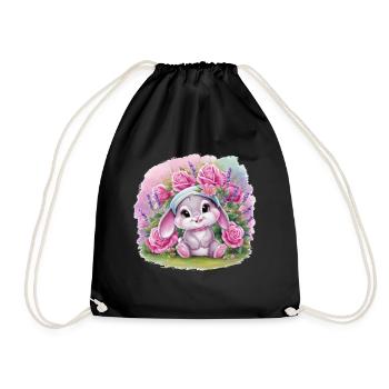 Mignon lapin kawaii avec des roses et de la lavande - Sac de sport léger - noir - Devant
