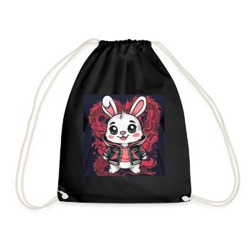Lapin Kawaii de dessin animé avec tenue de dragon cool - Sac de sport léger - noir - Devant