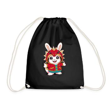 Lapin Kawaii de dessin animé avec tenue de dragon cool - Sac de sport léger - noir - Devant