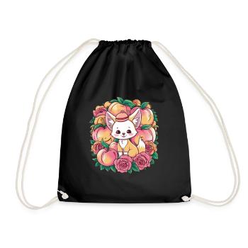 Kawaii Fennec Desert Fox with Peaches - Drawstring Bag - black - Front