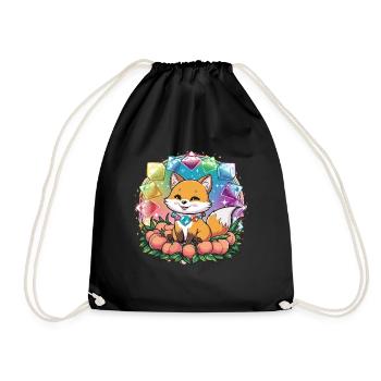 Cartoon Kawaii Fox with Peaches - Drawstring Bag - black - Front