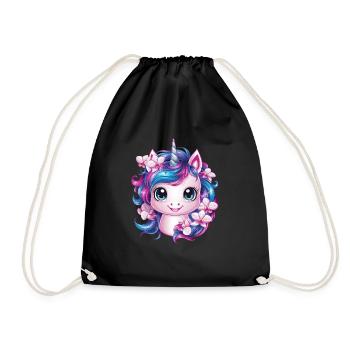 Süßes Einhorn mit Orchideen - Turnbeutel - Schwarz - Vorne