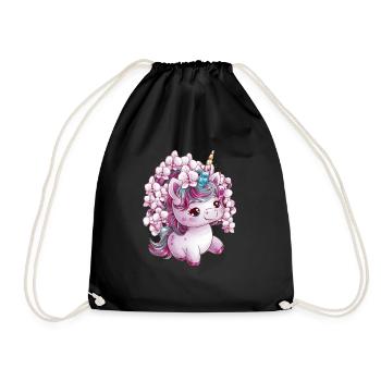 Süßes Einhorn mit Orchideen - Turnbeutel - Schwarz - Vorne
