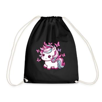 Licorne Kawaii avec des papillons - Sac de sport léger - noir - Devant