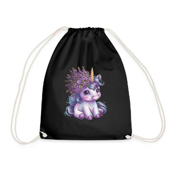 Unicorn with lilac in her hair loves flowers - Drawstring Bag - black - Front