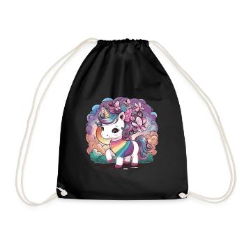 Licorne Kawaii avec des papillons - Sac de sport léger - noir - Devant