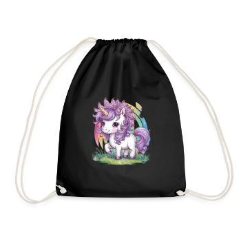 Unicorn with lilac in her hair loves flowers - Drawstring Bag - black - Front