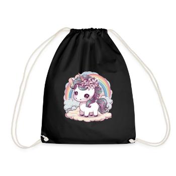 Kawaii unicorn with lilies in her hair - Drawstring Bag - black - Front