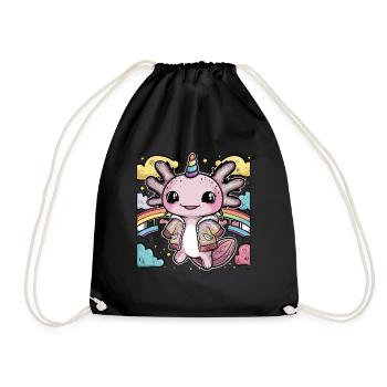 Süßer Axolotl mit Einhorn Outfit - Turnbeutel - Schwarz - Vorne