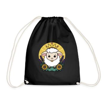 Kawaii Schaf mit Krone, Sonnenblumen & Lavendel - Turnbeutel - Schwarz - Vorne