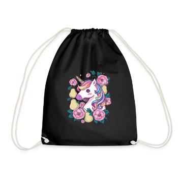 Licorne Kawaii avec Poires & Fleurs - Sac de sport léger - noir - Devant