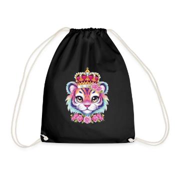 Kawaii tiger with pretty lion outfit. - Drawstring Bag - black - Front