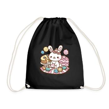 Dessin animé lapin kawaii avec des biscuits et un gâteau - Sac de sport léger - noir - Devant