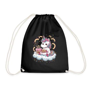 Licorne Kawaii de dessin animé avec des biscuits et un gâteau - Sac de sport léger - noir - Devant
