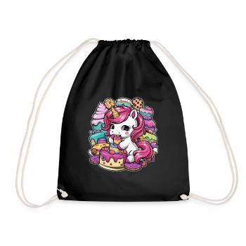 Licorne Kawaii de dessin animé avec des biscuits et un gâteau - Sac de sport léger - noir - Devant