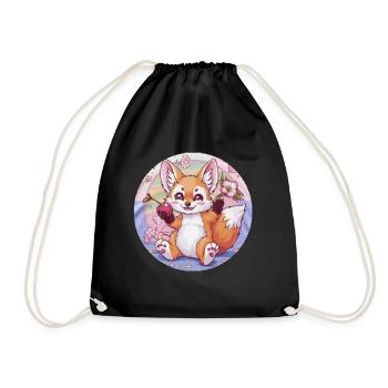Renard kawaii avec des cerises et des fleurs de cerisier Sakura - Sac de sport léger - noir - Devant