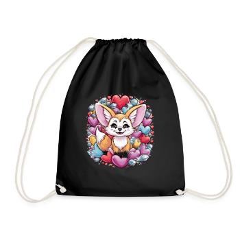 Kawaii Fennec Desert Fox with Colorful Hearts - Drawstring Bag - black - Front