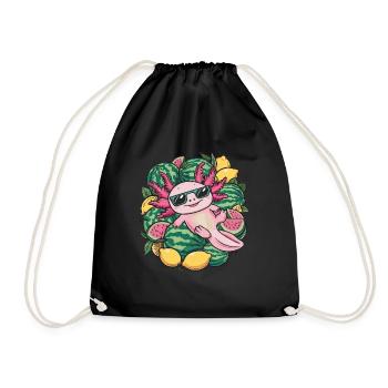 Kawaii Axolotl with Lemons and Watermelons - Drawstring Bag - black - Front