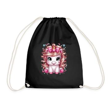 Kawaii Einhorn mit Schleife im Haar - Turnbeutel - Schwarz - Vorne