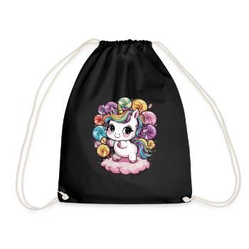 Licorne Kawaii avec des bonbons - Sac de sport léger - noir - Devant