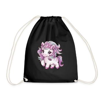 Kawaii Einhorn mit Schleife im Haar - Turnbeutel - Schwarz - Vorne