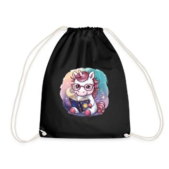 Kawaii Einhorn mit Brille und Buch - Turnbeutel - Schwarz - Vorne