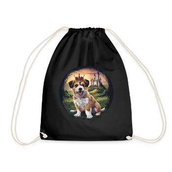 Cute Briard Dog with Lock and Crown - Drawstring Bag - black - Front