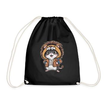 Kawaii Hamster in Lion Outfit - Drawstring Bag - black - Front