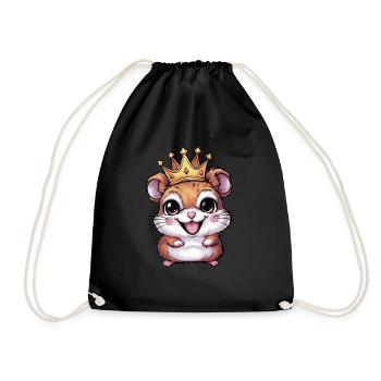 Hamster as King with Crown - Drawstring Bag - black - Front