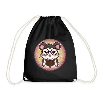 Schnuffiger Kawaii Hamster mit Buch & Lesebrille - Turnbeutel - Schwarz - Vorne