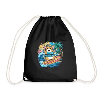 Hamster in cartoon style with surfboard and beach - Drawstring Bag - black - Front