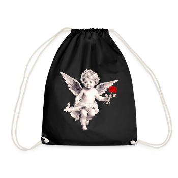 Cupid with Rose - Drawstring Bag - black - Front
