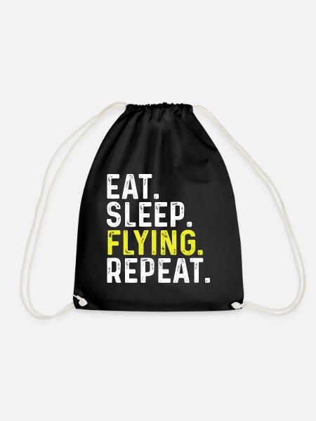 Eat Sleep Flying Repeat - Drawstring Bag - black
