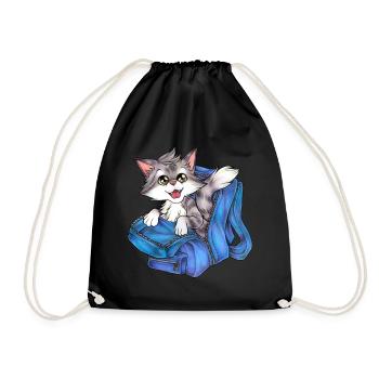 Niedliche Katze in Schulranzen Rucksack Schule - Turnbeutel - Schwarz - Vorne
