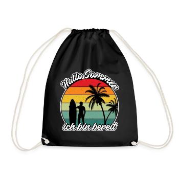 Hallo Sommer, Strand, Surfen, Palmen, Meer - Turnbeutel - Schwarz - Vorne