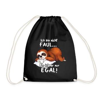 Ich bin nicht faul, es ist mir nur egal! Faultier - Turnbeutel - Schwarz - Vorne