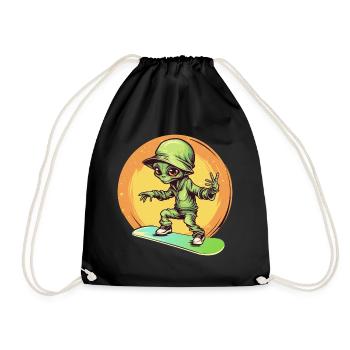 Alien auf dem Space-Skateboard beim Sunset - Turnbeutel - Schwarz - Vorne