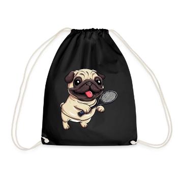 Sporty pug: tennis fun and badminton joy - Drawstring Bag - black - Front