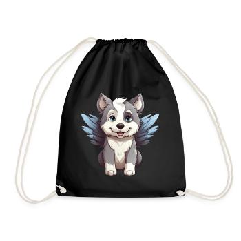 Husky Angel - Cute dog with heavenly - Drawstring Bag - black - Front