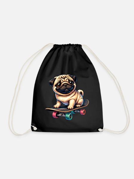 Skateboard Mops, Hund Skateboarder - Turnbeutel - Schwarz