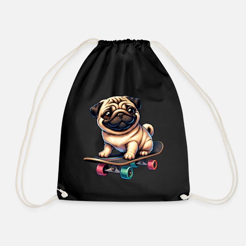 Skateboard Mops, Hund Skateboarder - Turnbeutel - Schwarz