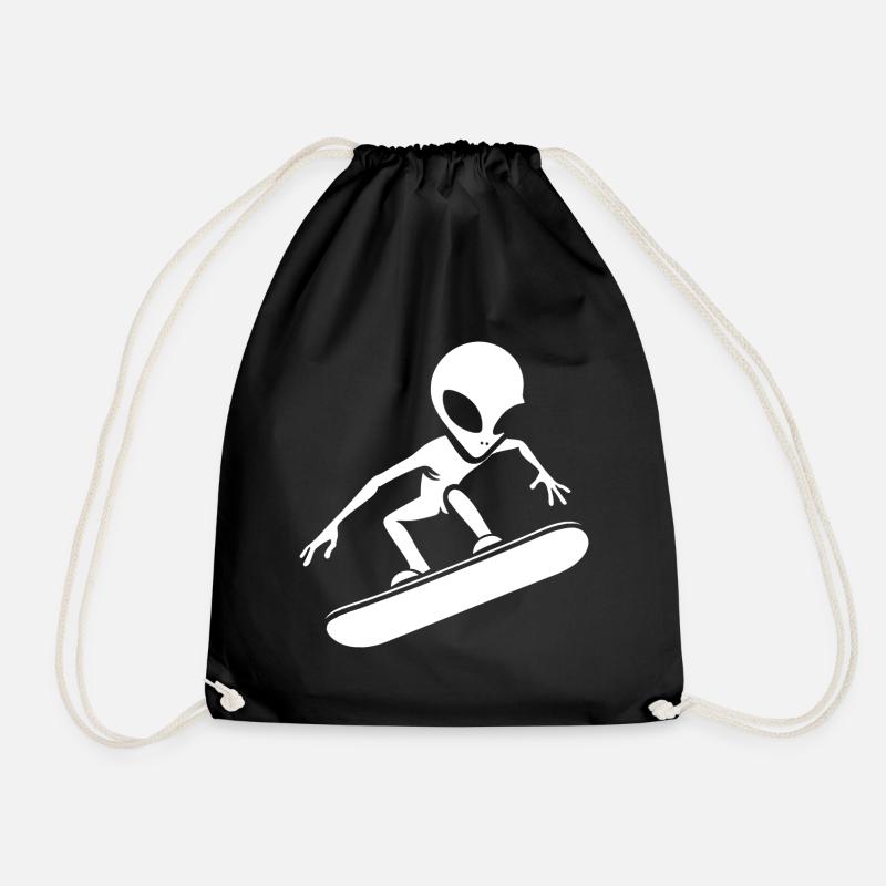 Minimalist Design: Alien Snowboarder - Drawstring Bag - black