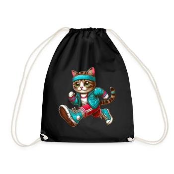 Cat jogging marathon running design - Drawstring Bag - black - Front