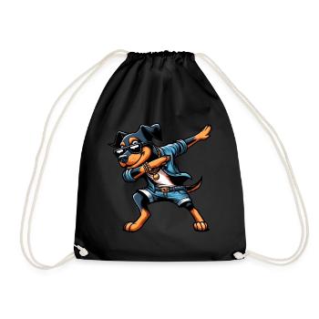 Cooler Dobermann Dabbing Hund Cartoon Stil - Turnbeutel - Schwarz - Vorne