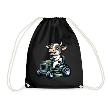 Cow and Bull Lawn Mower Garden Motif - Drawstring Bag - black - Front