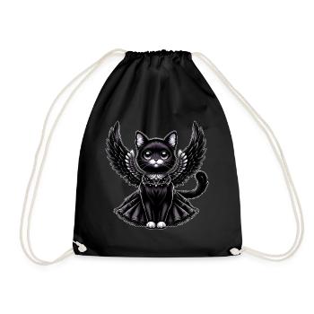 Schwarze Katze Gothic Engel Flügel Barock - Turnbeutel - Schwarz - Vorne