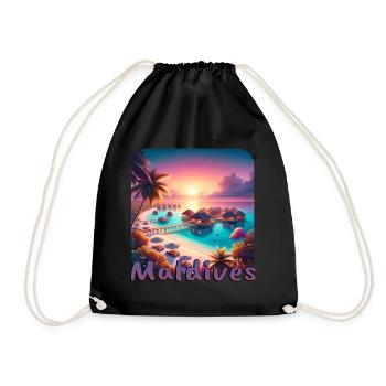 Maldives Vacation Beach Sunset Palm Trees - Drawstring Bag - black - Front