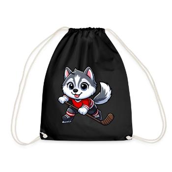 Niedlicher Hund Husky Eishockeyspieler Cartoon - Turnbeutel - Schwarz - Vorne